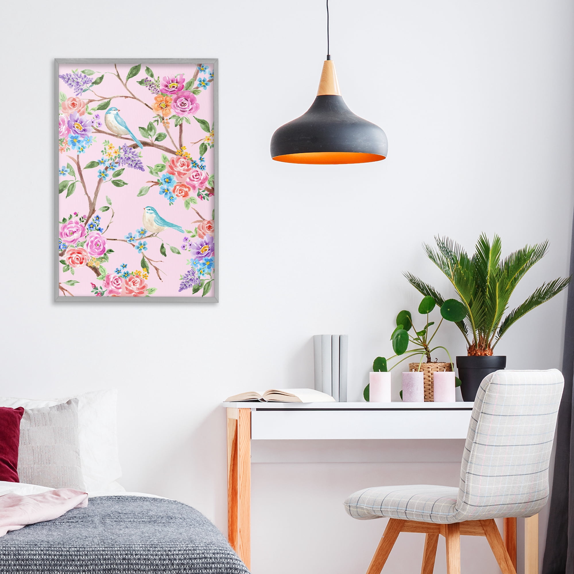 Stupell Industries Pink & Blue Spring Florals Gray Framed Giclee Art, design by Corinne Haig