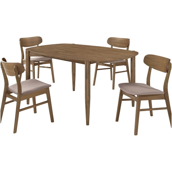 Walnut 5-Piece Solid Wood Dining Set, Modern Table and 4 Chairs for Kitchen and Dining Room