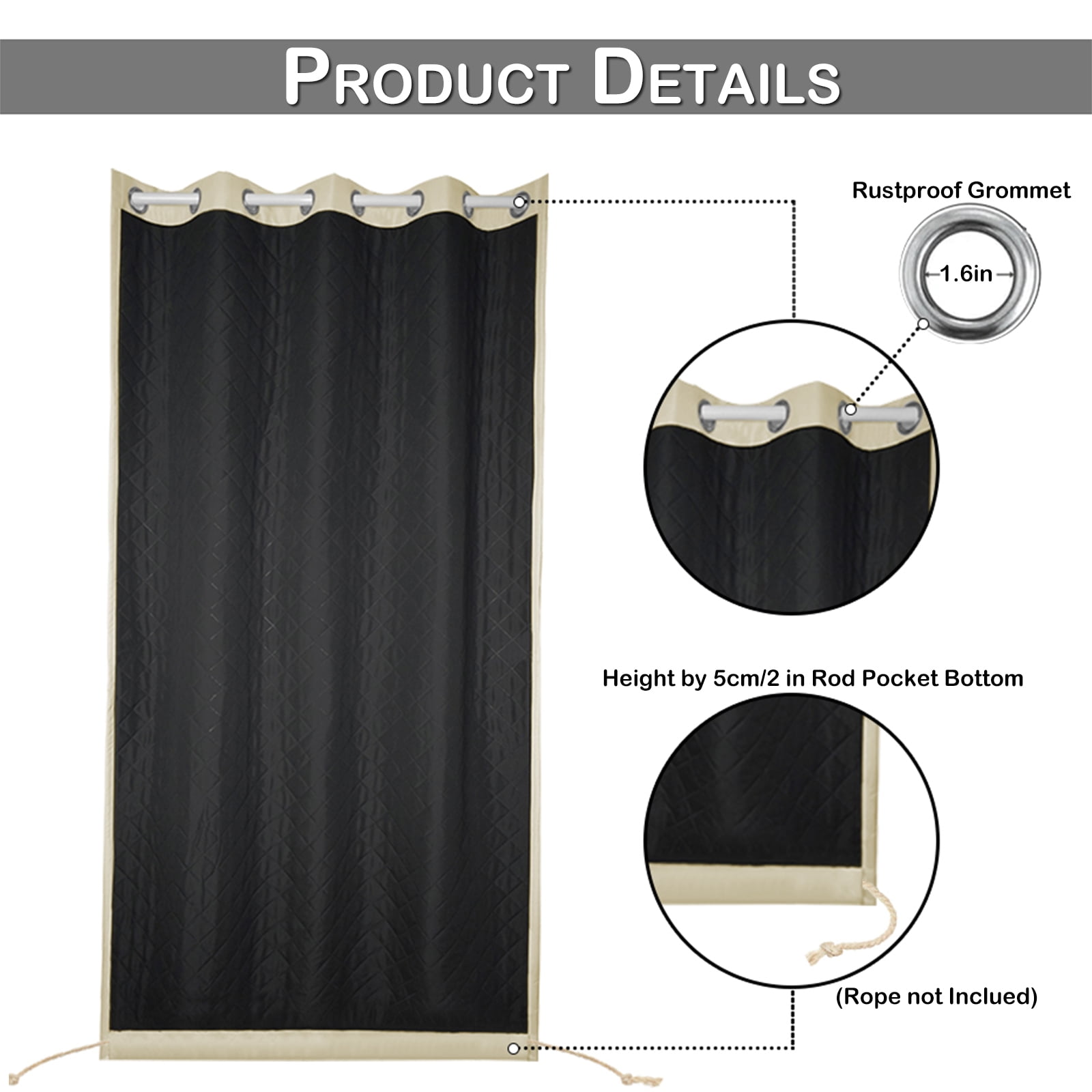 Lapalife Outdoor Curtain for Winter, 100% Blackout Waterproof Windproof Quilted Heavy Duty Curtain Cold Blocking Thermal Isolate for Living Room, Bedroom, 52"x 108", 1 Panel