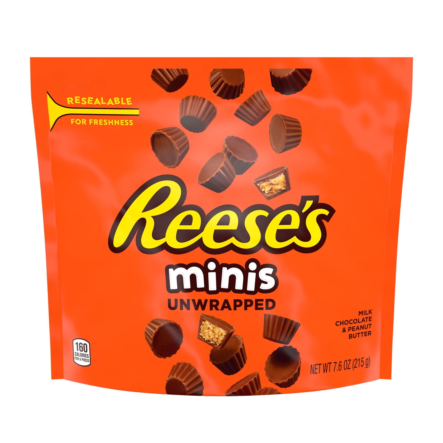 REESE'S Minis Milk Chocolate Unwrapped, Gluten Free Peanut Butter Cups Candy Resealable Bag, 7.6 oz