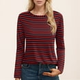 thumbnail image 2 of Telankuip Basic Long Sleeve Striped T Shirts for Women Casual Crewneck Slim Fit Pullover Tops Simple and Stylish Color Block Thin Fall Winter Soft Comfy Base Layer Tee Shirts Red XL, 2 of 4