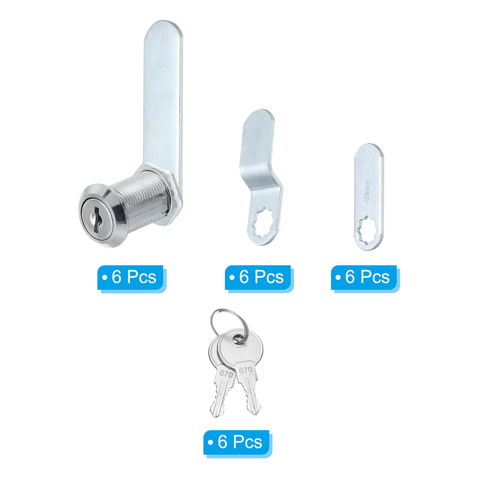 1-1/8 inch Cabinet Locks with Keys, Zinc Alloy Cam Lock Cylinder RV Lock Set Key Different, Silver 6 Pack