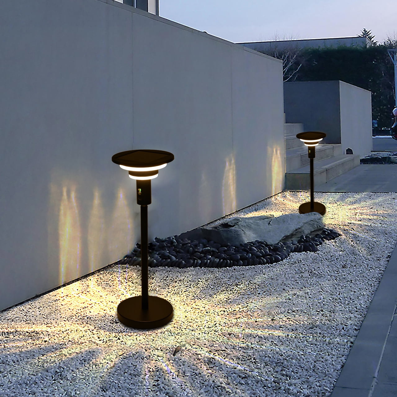 Shinelan Solar Floor Lamp for Patio Waterproof IP44,Outdoor USB Rechargeable Cordless Floor Lamp with 3 Modes,Height Adjustable,Warm White 3000k Standing Solar Lights for Deck, Porch, Camping
