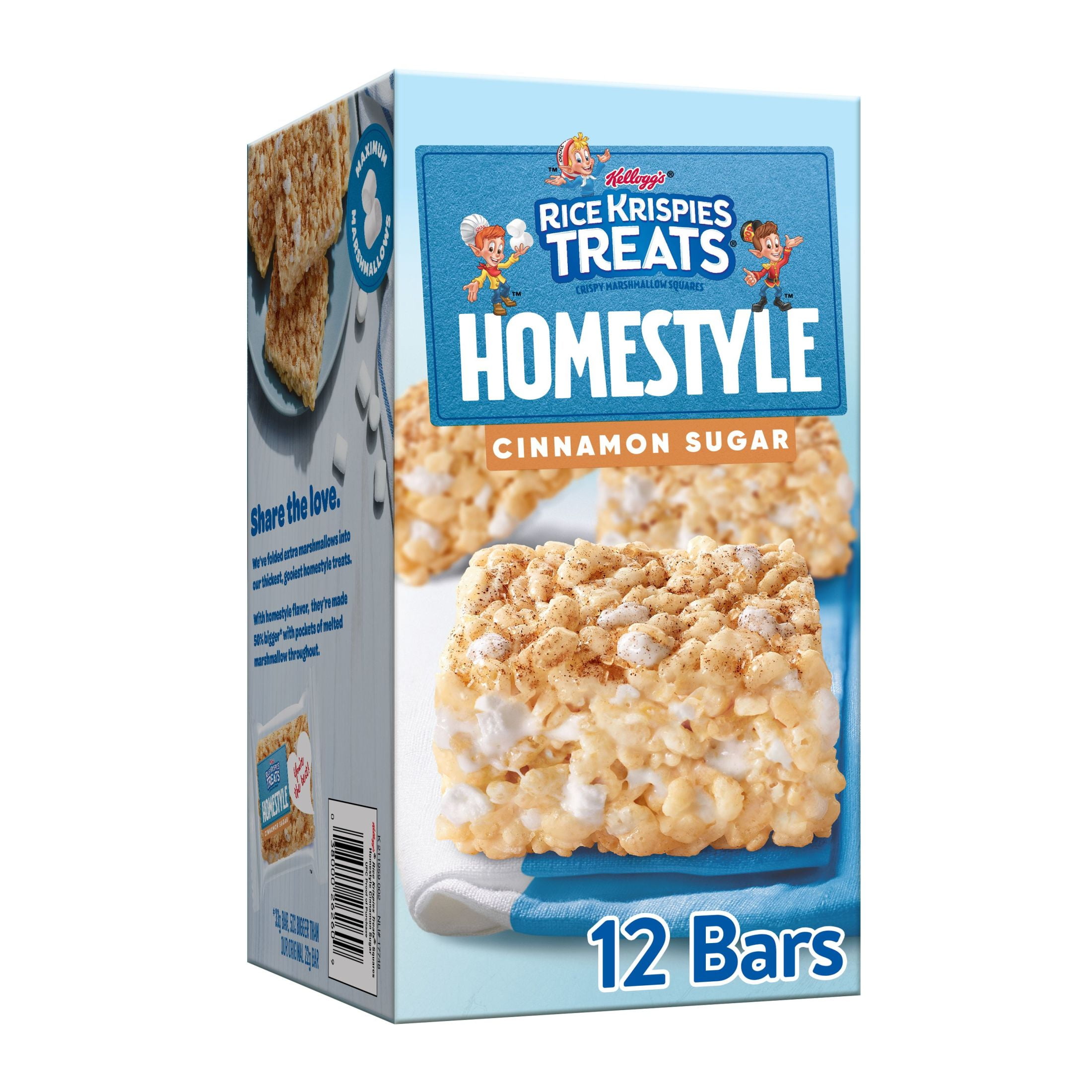 Rice Krispies Treats Homestyle Marshmallow Snack Bars, Kids Snacks, School Lunch, Cinnamon Sugar, 12 Ct, 13.96 Oz Box