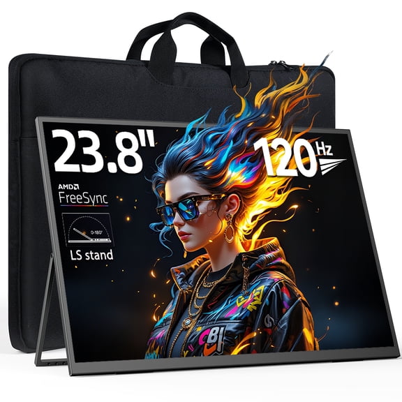 23.8" 120Hz Portable Monitor QLED, 1080P FHD 100% sRGB IPS USB-C HDMI Large External Monitor, Home Gaming 2nd Screen w/180° Adjustable Kickstand for MacBook, Laptop, PC, Phone, Tablet, Switch, PS5