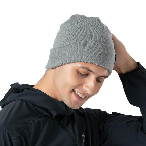 AONIJIE Merino Wool Blend Double Layer Knit Winter Hat - Classic Knit Cuffed Beanie Hat Skull Caps for Men and Women(A: Grey)