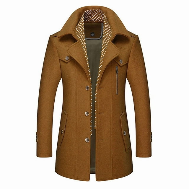 Abrigo de mezcla de lana para hombre con bufanda desmontable o cuello interior, abrigo de botonadura sencilla, gabardina cálida de invierno