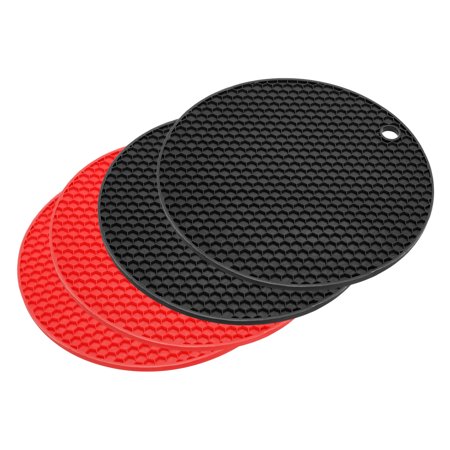 

Uxcell 4pcs Silicone Trivet Mat Non-Slip Heat Resistance Mat Silicone Pot Holder Trivet Placemats-Red+Black