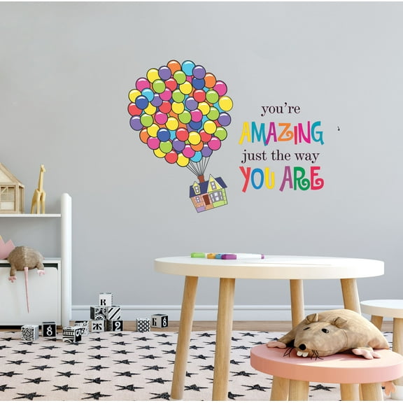 KIDS ROOM - Kids Bedroom Multicolored Balloons Flying House Decoration Sticker You're Amazing Just The Way You Are Quotes Design Vinyl Home Wall Decal 20" x 14"