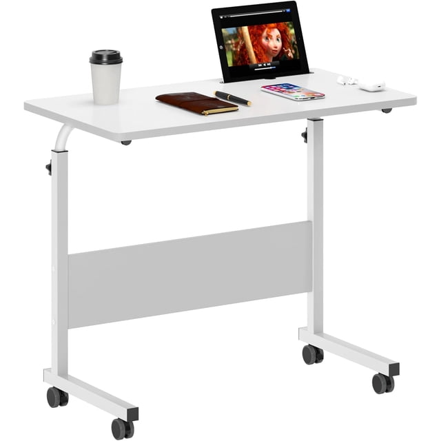 Table d'Appoint Salon Pouces Bureau pour Ordinateur Portable Support de Travail Réglable Table d'Appoint Mobile avec Station de Recharge Multifonctionnelle et Crochet Poste de Travail Portable Table à Collation Petite pour Étudiant