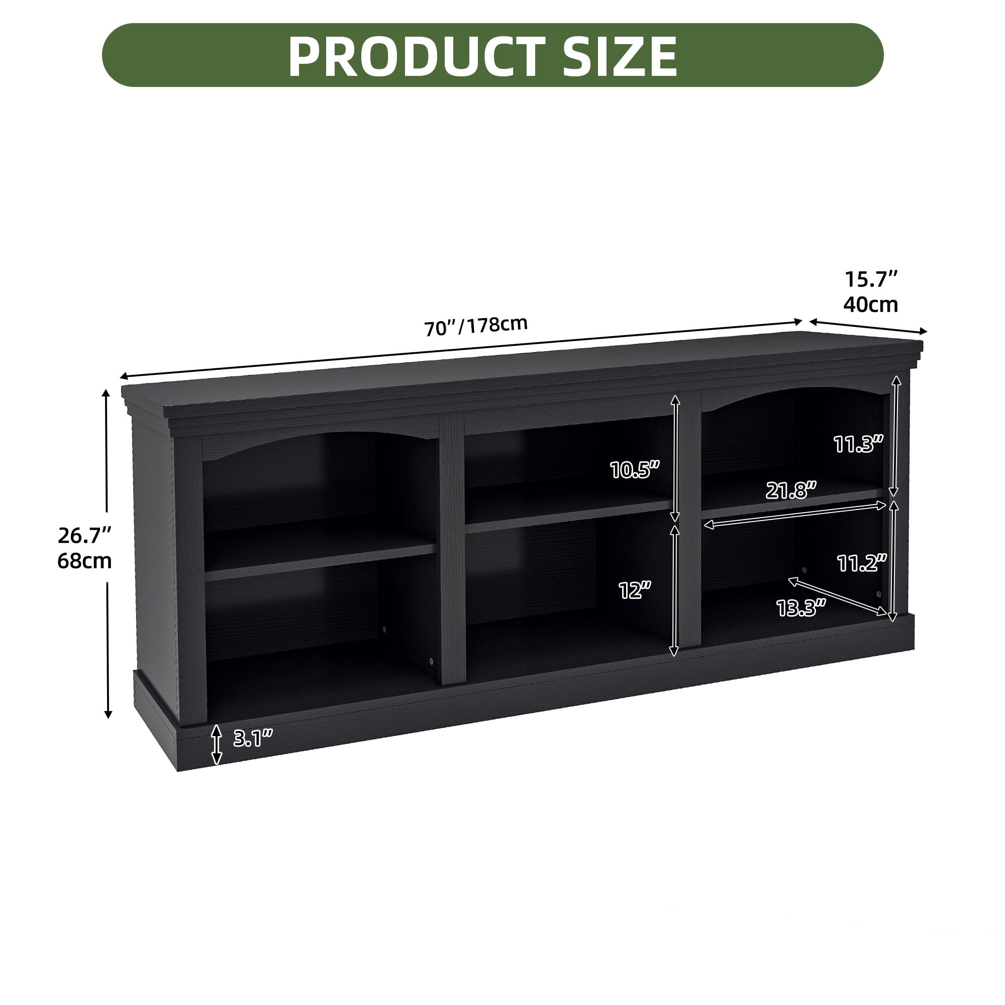Uforic TV Stand for 80 Inches TV, Farmhouse Entertainment Center with Adjustable Shelf & Storage Cabinets, Black