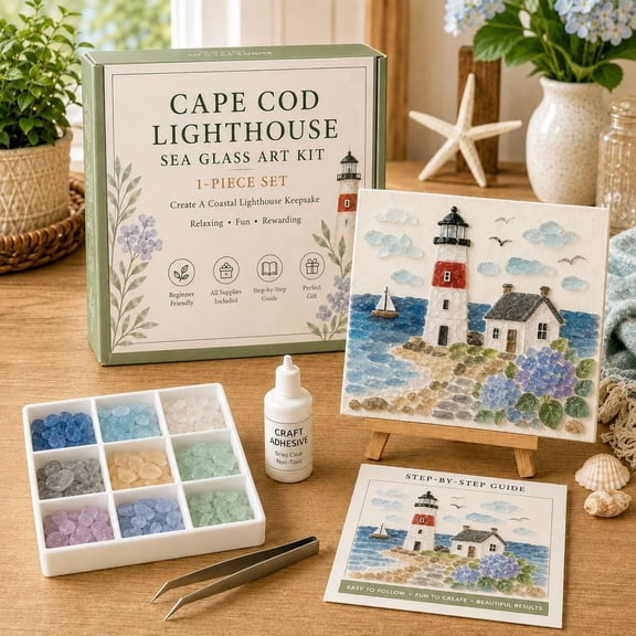 Timeless American Destinations Sea Glass Art Kit, Landscapes-Themed Handmade Artwork, with Frame and Frosted Glass Included, for Beginner,Creative Activity Home Decor Wall Art Gift