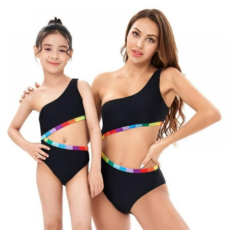 

SILVERCELL Family Matching Swimsuits for Mom and Daughter One Piece Bathing Suit Girls Bikini Monokini One Shoulder Swimwear