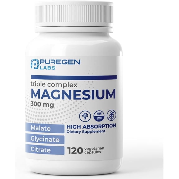 Puregen Labs Triple Magnesium Complex, High Absorption, 120 Veg Capsules, 1PK