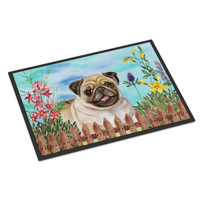 Caroline's Treasures CK1280MAT Pug Faon Tapis de Printemps pour Intérieur Ou Extérieur - 18 x 27 Po
