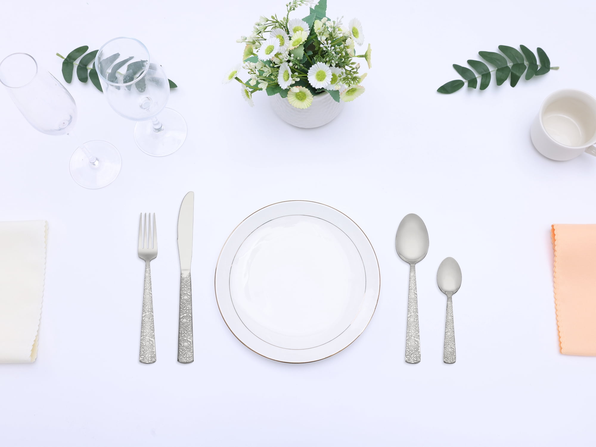 Unique Bargains Stainless Steel Floral Flatware Set for Multiple Uses Silver 4pcs