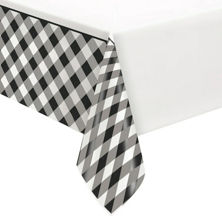 Way to Celebrate! Black Buffalo Plaid Plastic Party Tablecloth, 84 x 54in