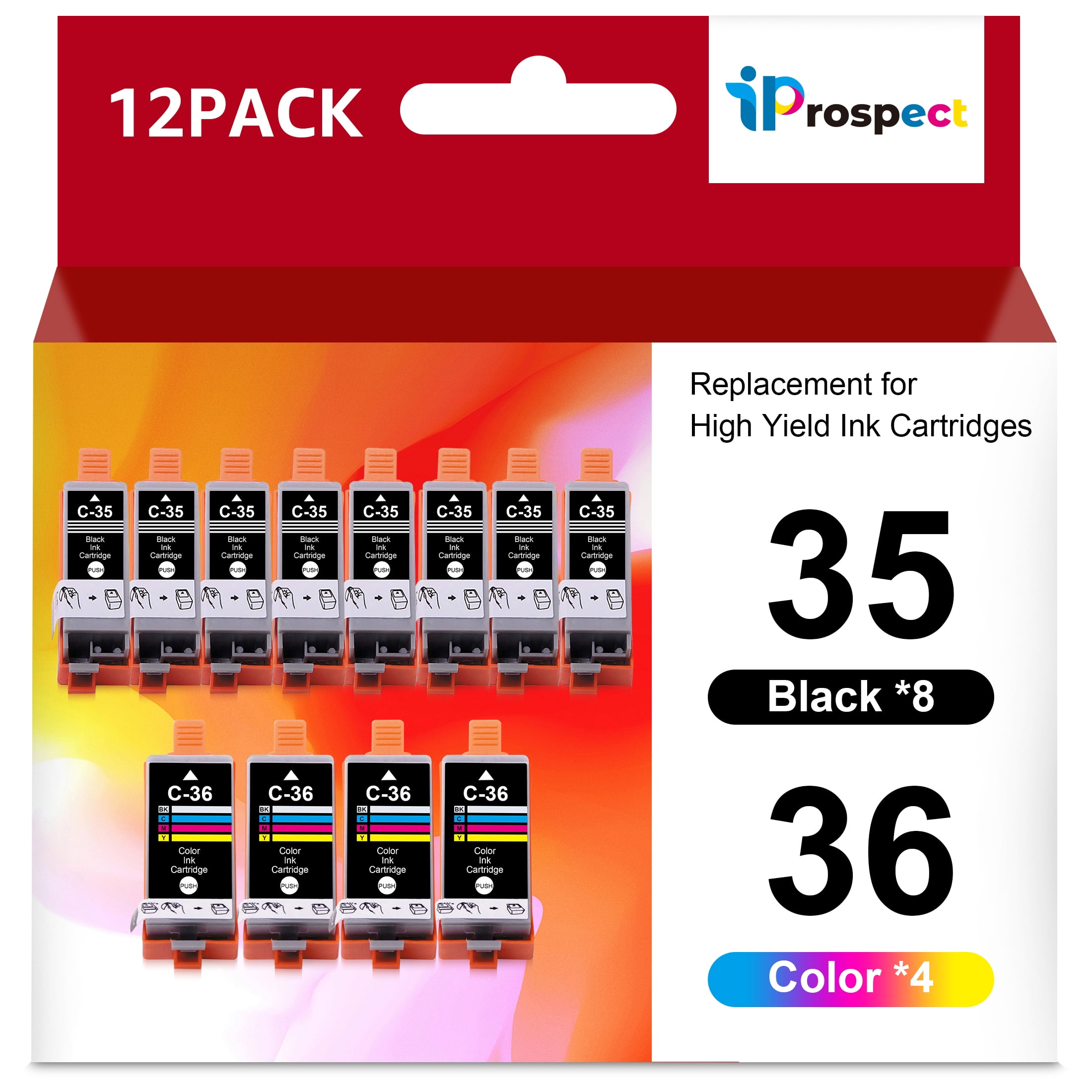 PGI-35 CLI-36 Ink Cartridges Black and Color Value Pack Compatible Replacement for Canon iP100, iP110, TR150 TR160 Printers, 8BK 4Tri-C 35 36 Ink Cartridges