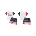 thumbnail image 2 of vera natura Baby Girls 4th of July Outfit Letter Print Short Sleeve T-Shirt and Elastic Star Stripe Shorts Set, 2 of 9