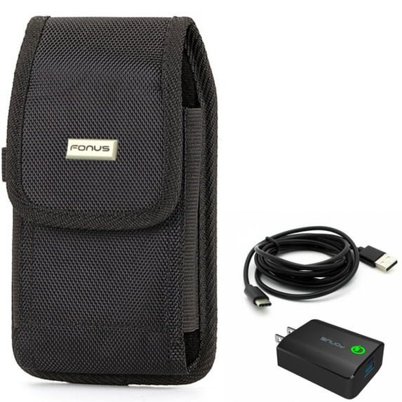Case Belt Clip & Home Charger for Samsung Galaxy S22 Ultra,S21,Ultra,S20 Ultra,Plus,Fan Edition,FE 5G - Rugged Holster + 18W Fast 6ft USB Cable Combo