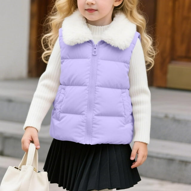 YUNAFFT Kids Sleeveless Vest Fur Collar Stand Neck Large Pockets Short Winter Warmth Functional Style