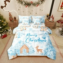 Manfei Christmas Tree 7pcs Bedding Comforter Set,Kawaii Deer Queen Bedding Sets Super Cozy,Festival Xmas Queen Sheet Sets,Super Cozy Snowflakes Room Decor,Reversible