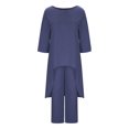 thumbnail image 5 of Annhoo Cotton Linen Outfits for Women 2 Piece Long Sleeve Irregular Hem Tunics with Trousers Lightweight Loose Sets, 5 of 7