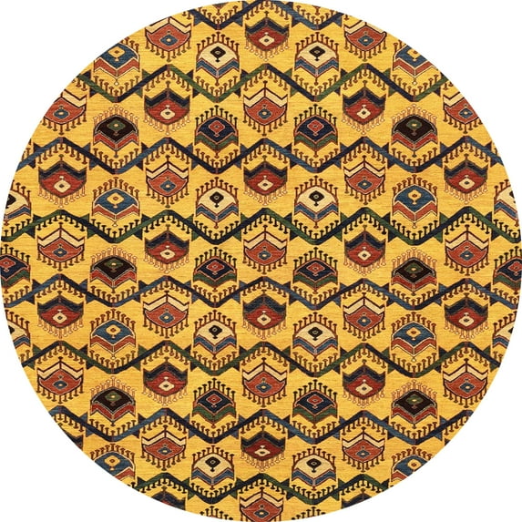 Ahgly Company Indoor Round Abstract Red Brown Abstract Area Rugs, 3' Round