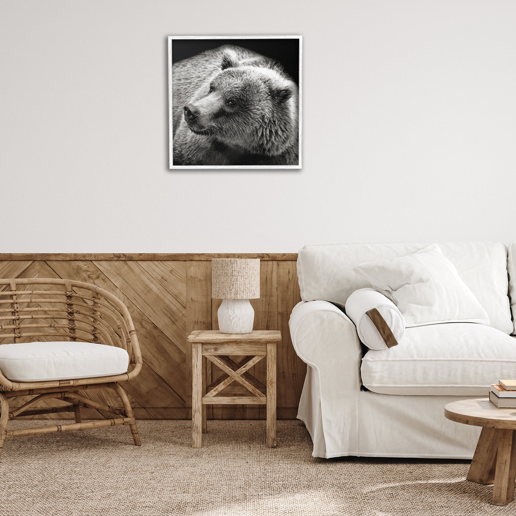 Stupell Industries Bear Looking Left Animals & Insects Photography White Framed Art Print Wall Art, 24 x 24