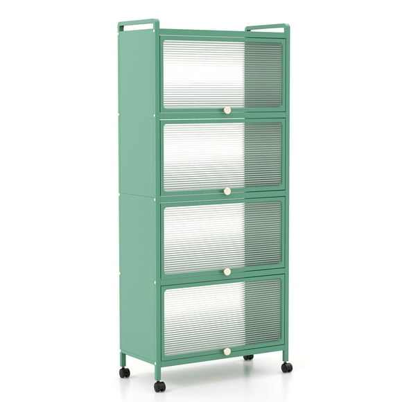 Giantex 5-Tier Kitchen Storage Cabinet, Mobile Microwave Stand, Bread Rack Coffee Stand, Bakers Rack w/Flip Door Cabinets, Green