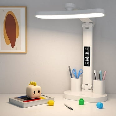 GOVVEP Multifunctional LED Desk Lamp with USB Charging Port for Home Office, LED Study Lamps for Bedrooms, Touch Control Desktop Lamp, Pen Holder, with Clock, Alarm, Date, Temperature, Foldable Lamp