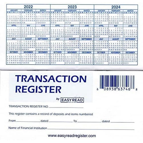 Easy Read Register 12 Checkbook Ledger Transaction Register, White
