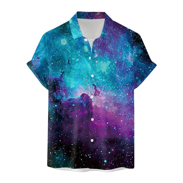Camisas Para Hombre Hombres manga corta primavera verano casual impreso camisas top blusa camisas (Blue, XL)