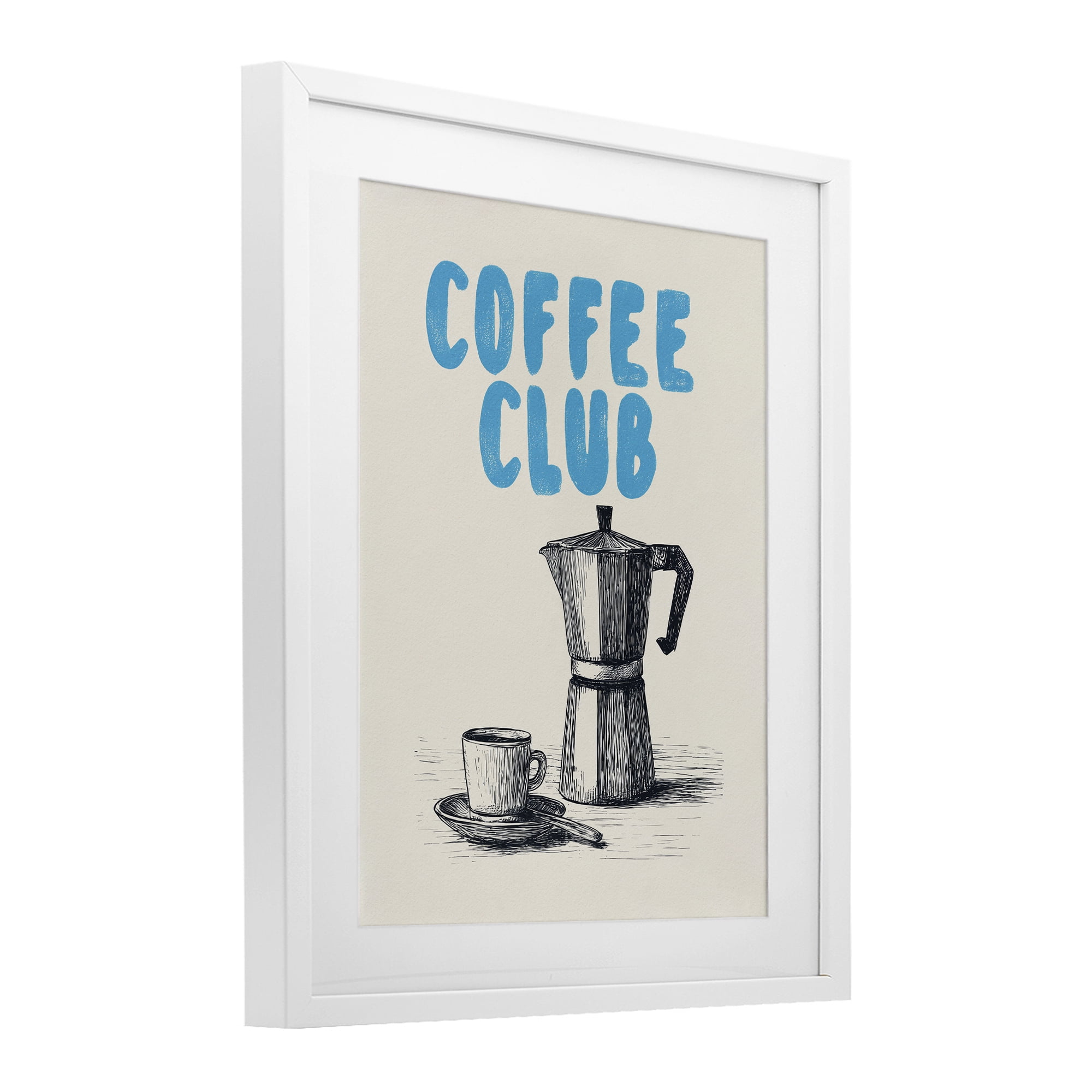 Stupell Industries Coffee Club Retro Drawing White Framed Print Under Glass, design by Andreas Magnusson
