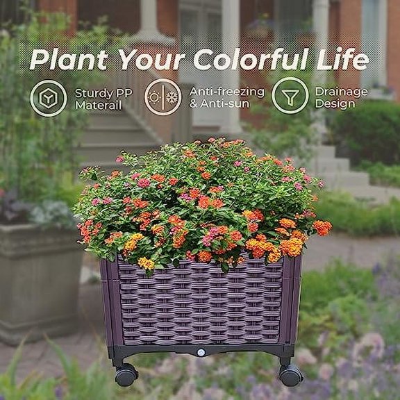 Doppy Plastic Rolling Raised Garden Bed,Deepen Planter Boxes with Wheels Mobile Planters for Outdoor Indoor Plants Elevated Garden Boxes Plant pots for Flowers, Vegetables, Fruits,