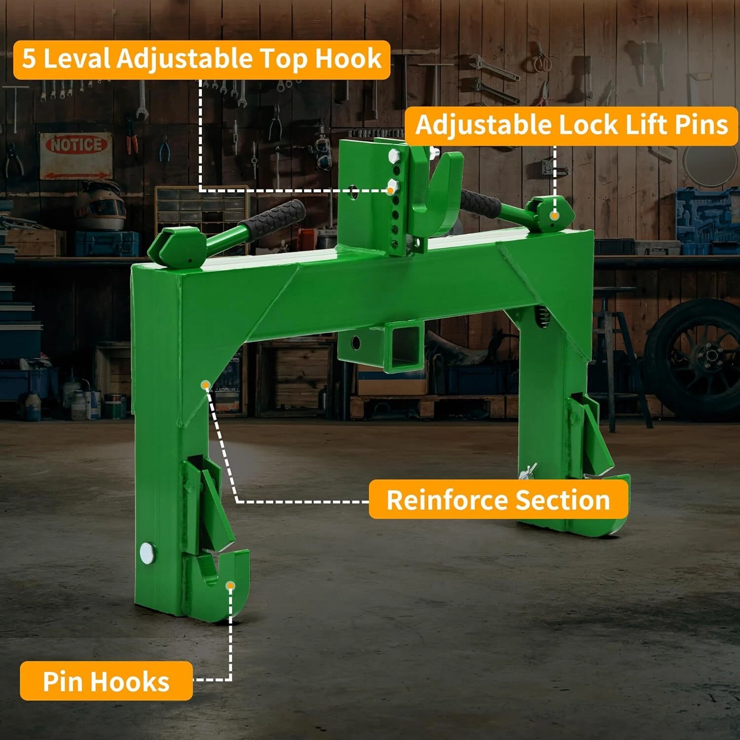 Uforic Category 1 Tractor 3 Point Quick Hitch, 3000 LBS 3-Pt Attachment with 2" Receiver & 5 Adjustable Bolt Positions