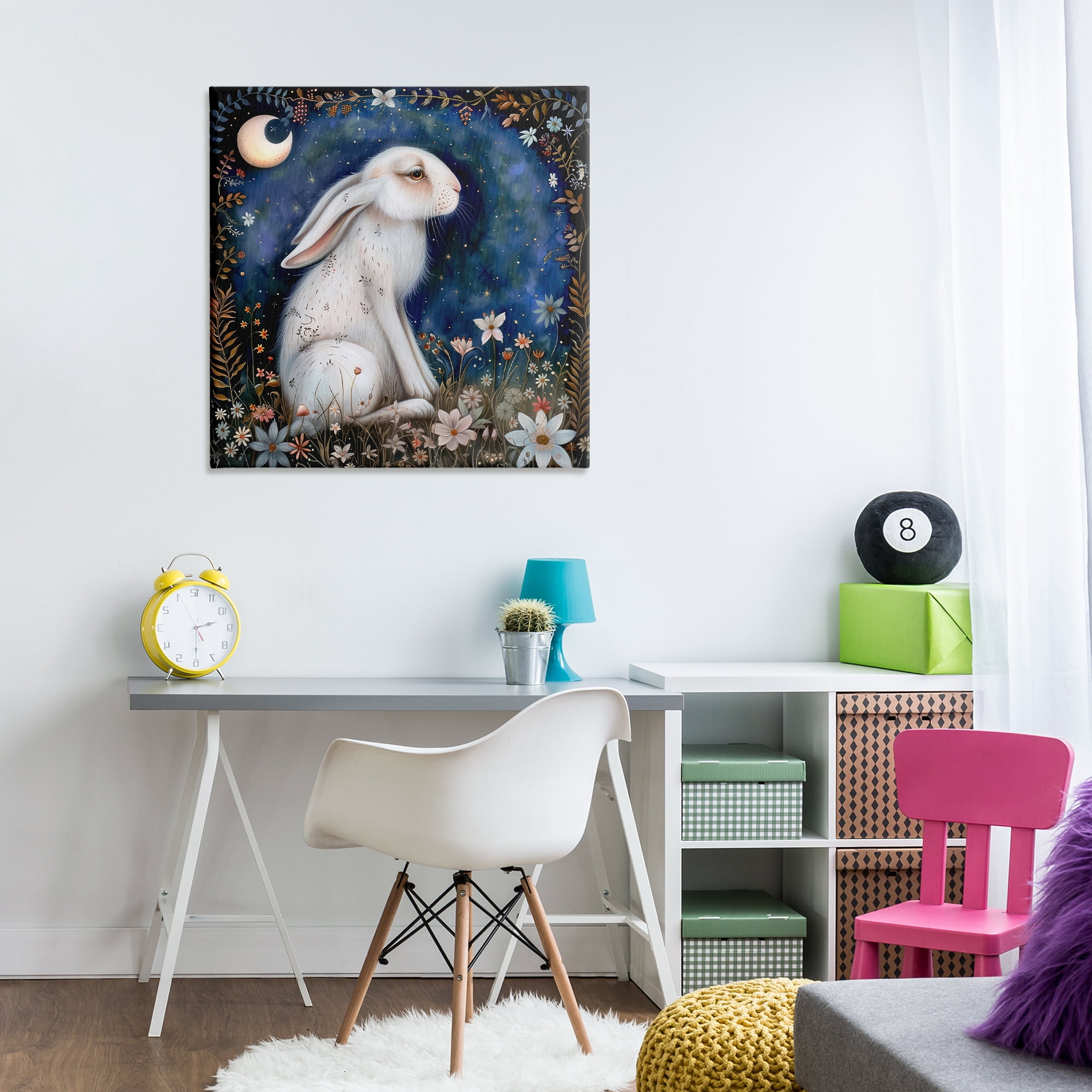 Stupell Industries White Rabbit Forest Scene Animals Painting Wrapped Canvas Art Print Wall Art, 30 x 30