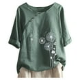 thumbnail image 2 of Busydd Womens Summer Tops Button Cotton Floral Short Sleeve Round Neck T-shirts Soft Comfy Fashion Flowy Blouses Loose Fit Basic Tees Casual Dressy Tops for Women, 2 of 4