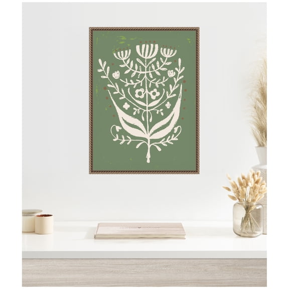 Kate and Laurel Framed Canvas Wall Art Print Bungalow Charm Green by Vicky Yorke, 18 x 24 Sylvie Beaded Dark Gold Frame, Rustic Farmhouse, Abstract Art for Wall Decor