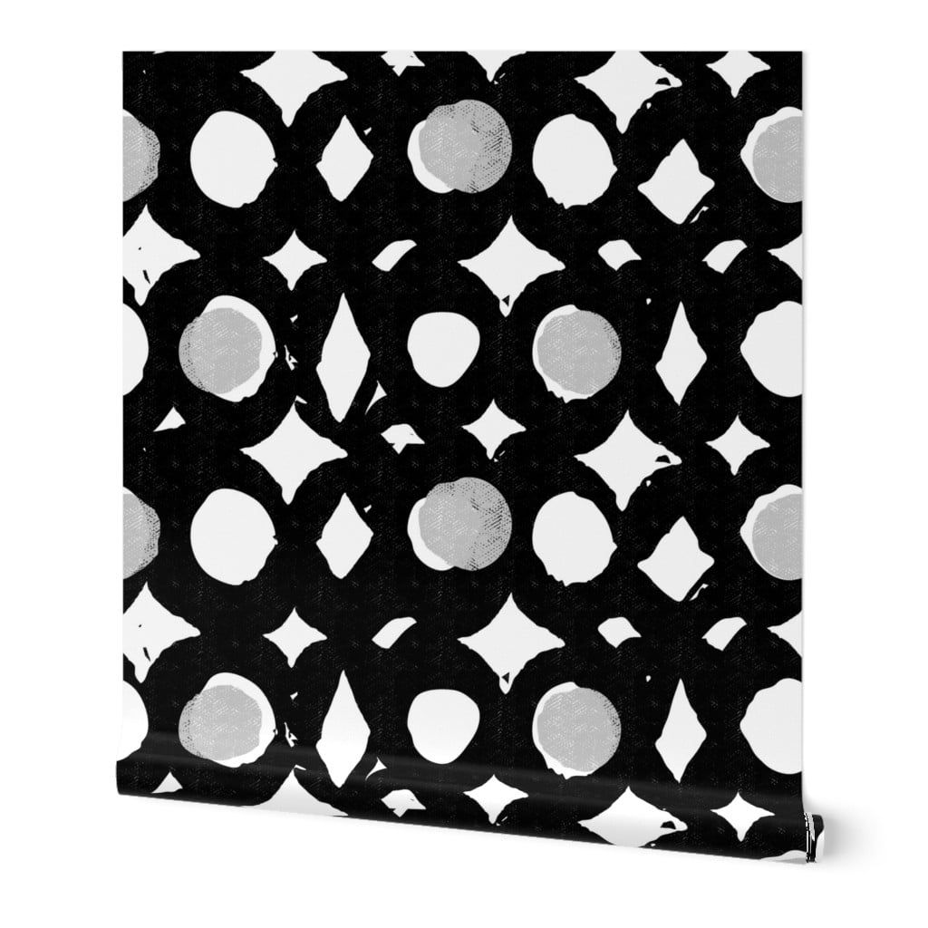 Wallpaper Roll Black And White Dots Mcm Mid Century 24in X 27ft Walmart Com