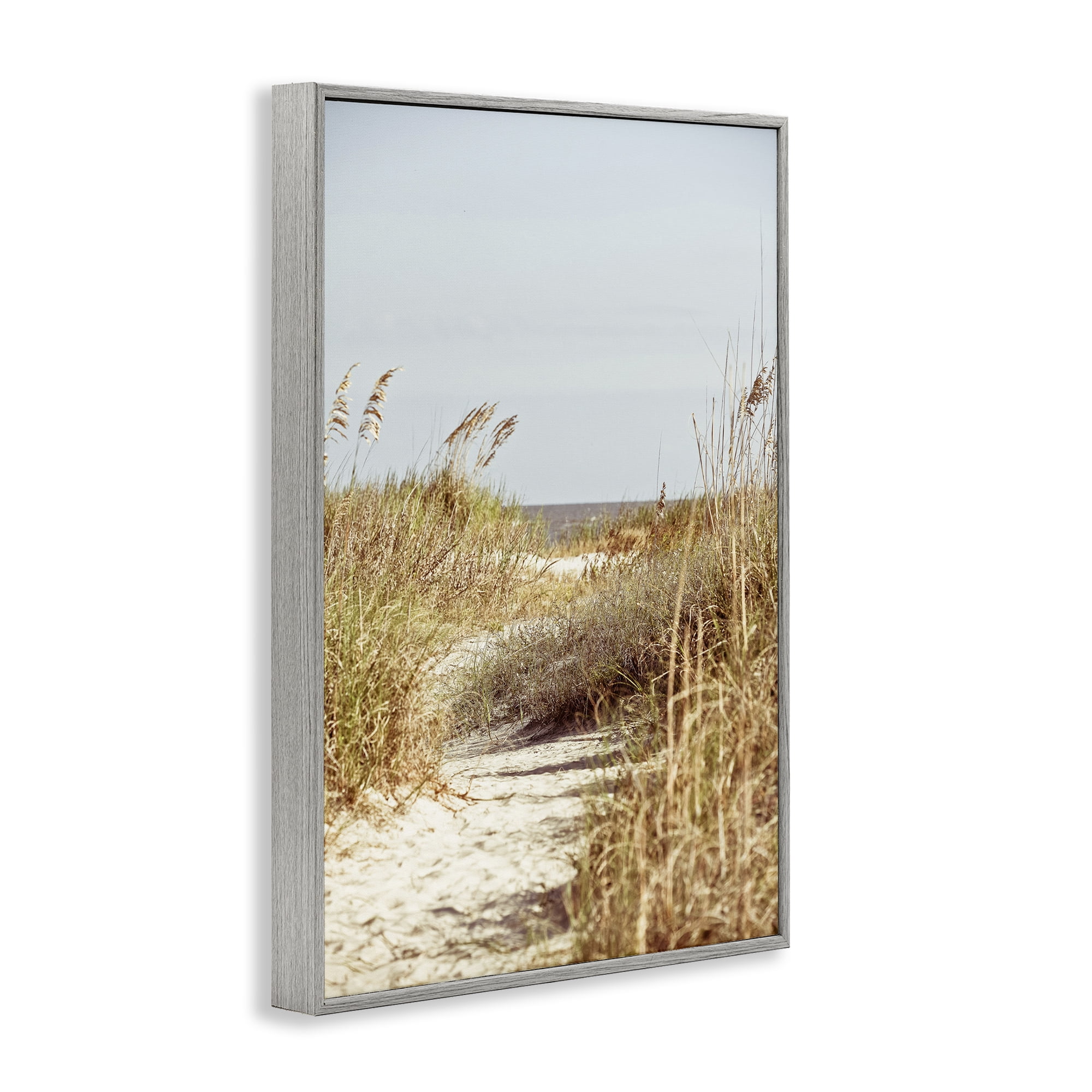 Stupell Industries Sandy Path with Reeds Landscape Photography Gray Framed Art Print Wall Art, 20 x 30
