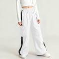 thumbnail image 5 of Moxiu Girls Wide Leg Side Stripe Cargo Sweatpants Kids Baggy Track Pants Drawstring Workout Athletic Pants with Pockets White,11-12 Years, 5 of 7