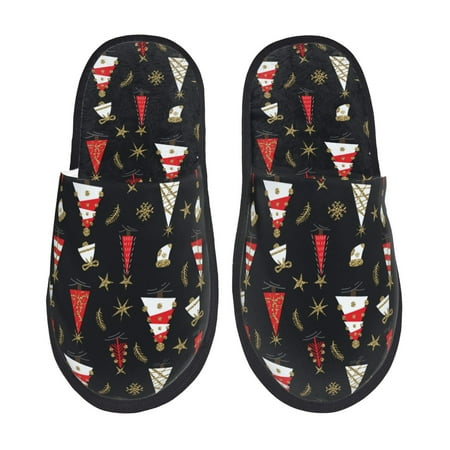 Balery Christmas Tree and Gold Socks Slient Indoor Furry Fleece Comfort House Shoes Soft Non-Slip Home Shoes Cotton slippers House Slippers-- Medium
