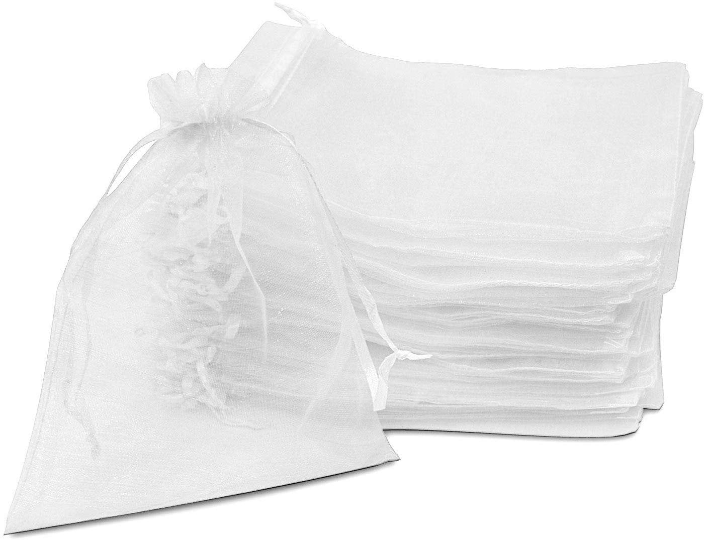 Jewelry Mini White Sachet Mesh Cloth Bags in Bulk for Business Candy Treats Organza Bags Party Favor Gifts Lip Gloss Soap 100 Pack 5x7 Inch Small Sheer Drawstring Pouches Weddings 