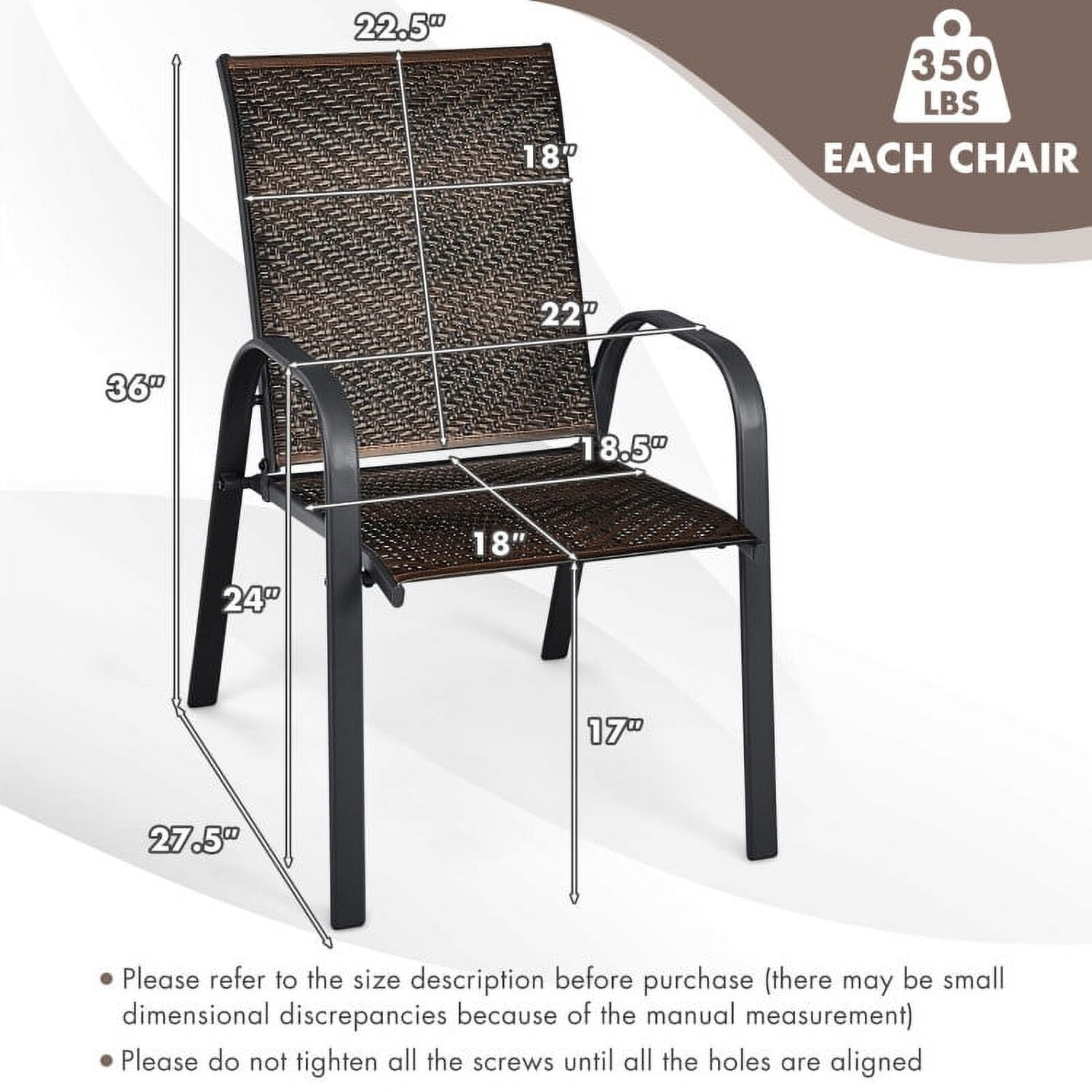 Aimee Lii Set of 6 Outdoor PE Wicker Stackable Chairs with Sturdy Steel Frame, Outdoor Patio Set, Brown