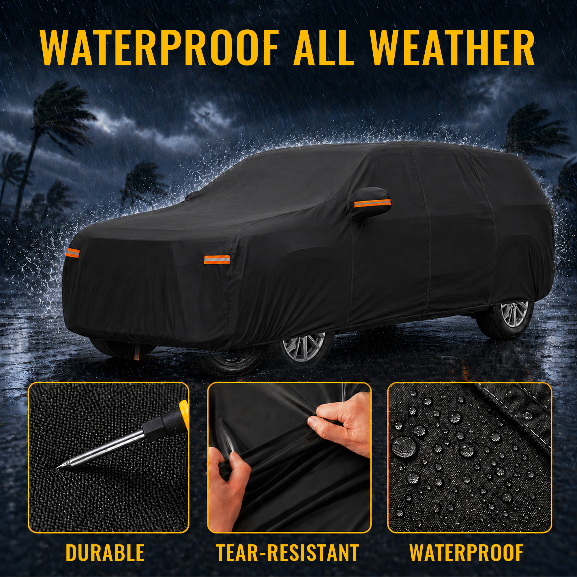 Unique Bargains 210D-PU Oxford Full Car Cover Black for Chevrolet Traverse 2018-2024