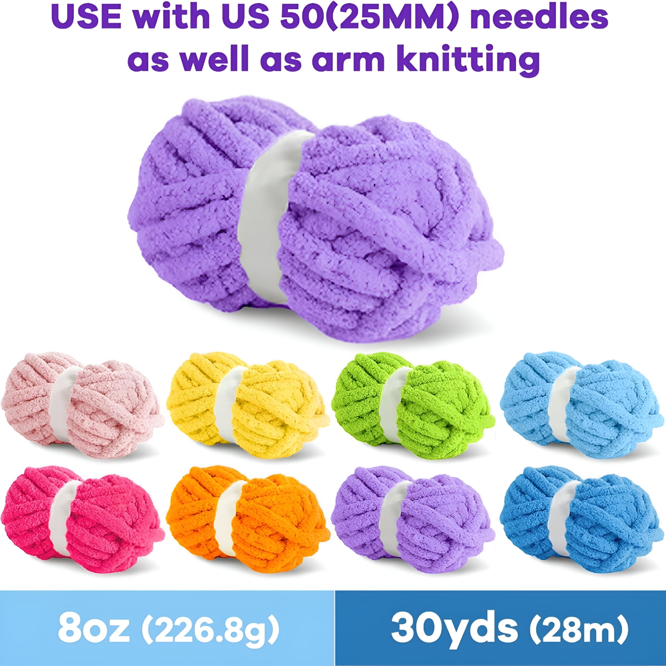 PALINO 2026 New 8 Packs Jumbo Colorful Chunky Chenille Yarn for Crocheting 8 Color Super Bulky Fluffy Chunky Yarn for Hand Knitting Blanket for Scarf,Hat,Sweater,Home Decor(27Yds,8Oz Each Skein)