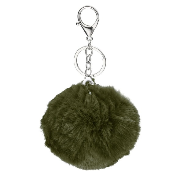 Uxcell Pom Pom Keychain, 8 cm Soft Cute Fluffy Ball Key Ring, Dark Green