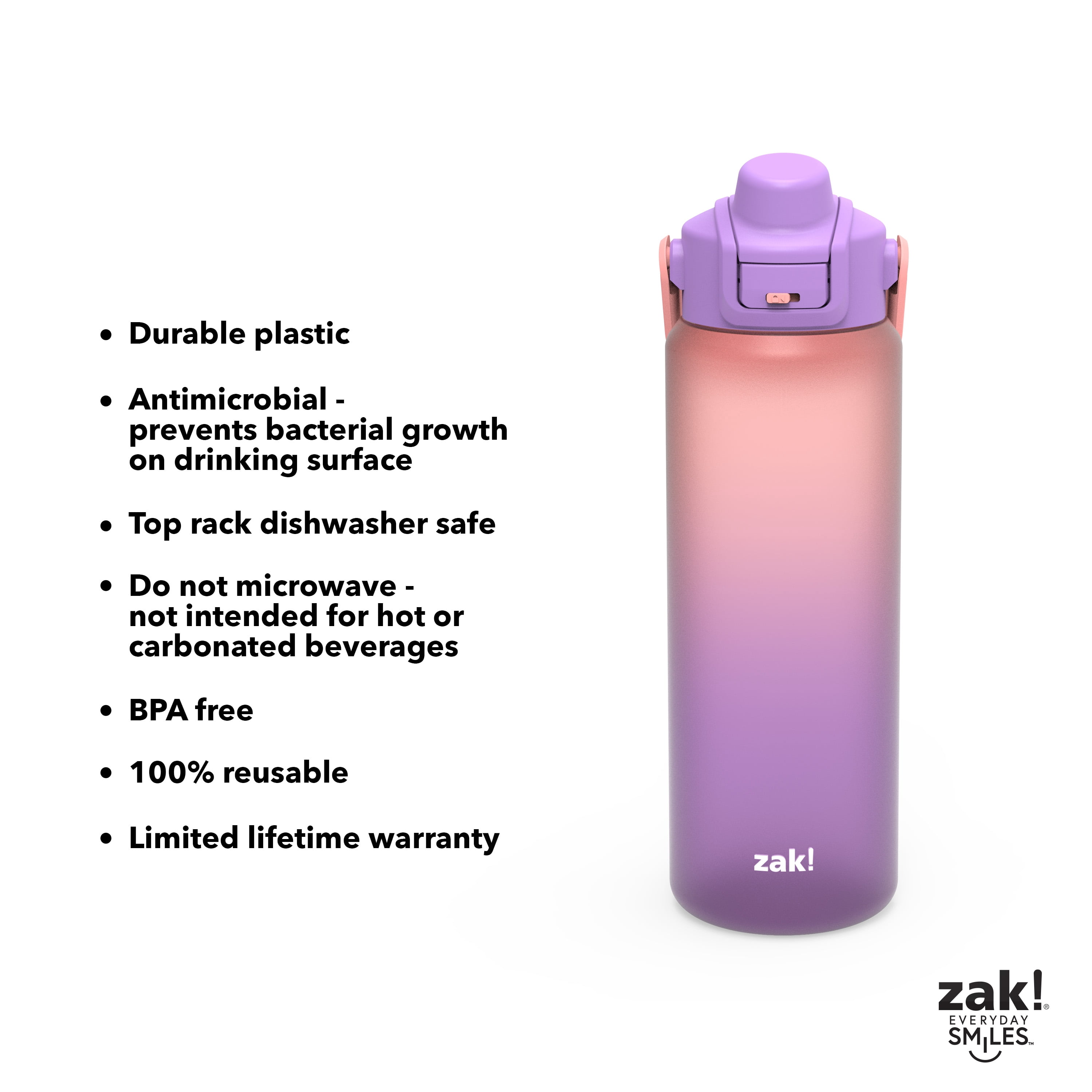 Zak Designs Soft Paint 32oz Durable Plastic Liberty Straw Water Bottle (Ombre Purple)
