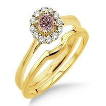 1.25 Carat Morganite & Diamond Bridal set Halo on 10k Yellow Gold